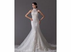 MERMAID Halter Chapel Train Organza Satin