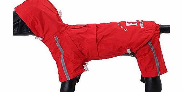 Meta-U Red Hooded Four Legs Pet Raincoat with Safe Reflective Strip