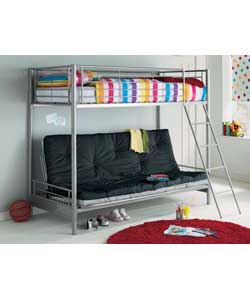 Metal Bunk Bed Frame with Futon - Silver and Black