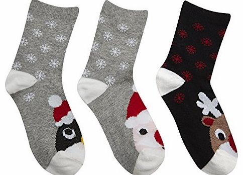 Metzuyan Ltd METZUYAN Childrens Girls Christmas Socks Cotton Rich Xmas Reindeer Penguin