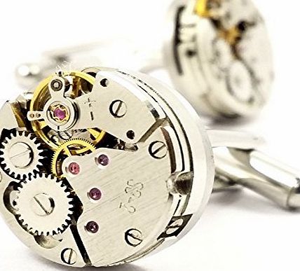MFYS Watch Movement Steampunk Cufflinks with Gift Cufflink Box