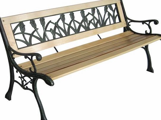 GRTB01-2 3 Seater Wooden Outdoor Garden Bench With Tulip Design