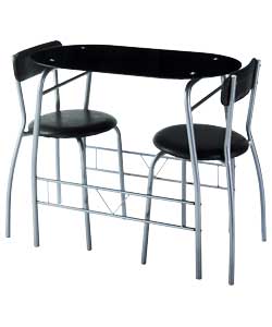 Miami Black Glass Dining Table and 2 Chairs -