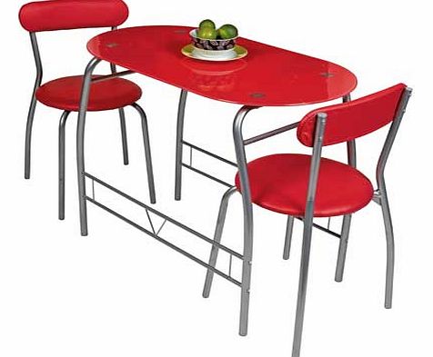 Red Glass Dining Table and 2 Chairs