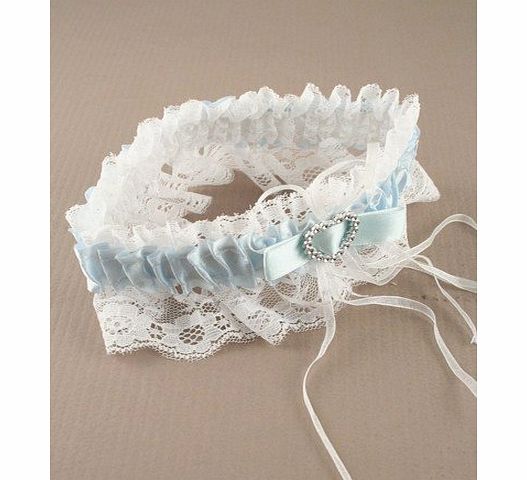 Mias Accessories Blue ribbon and white lace garter with centre heart detail.