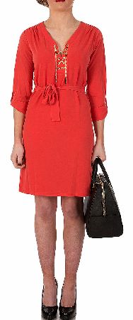 Michael Kors Chain Tie Neck Dress With Ruched