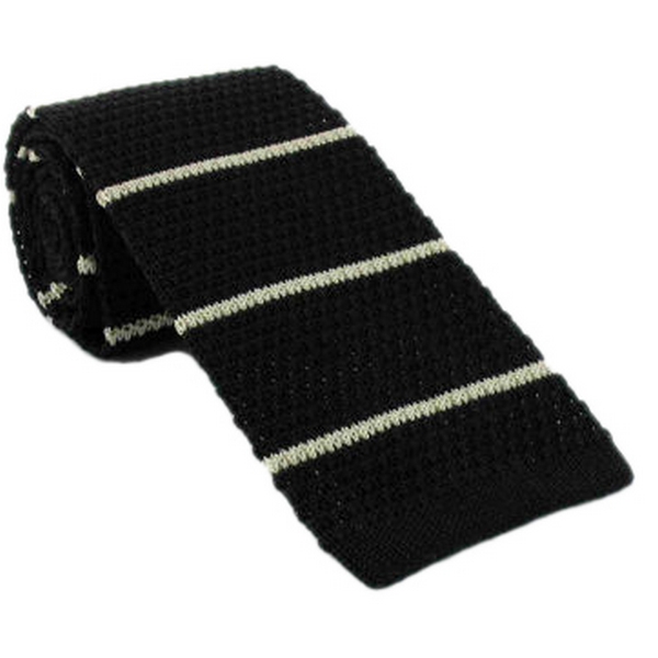 Black / White Stripe Silk Knitted Tie by