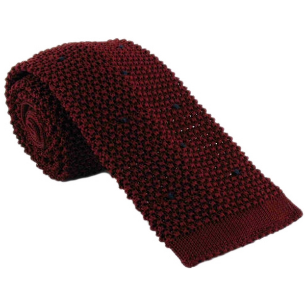 Maroon / Blue Spotted Silk Knitted Tie by