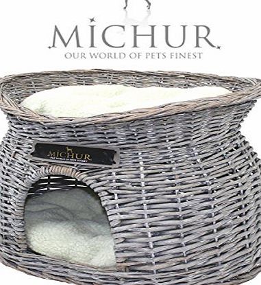 Michur  RICHY, dog cat cave, dog cat basket, dog cat bed, dog cat house, willow, wicker, grey, size 21x15x17`` (55x39x43cm) incl. pillows - GERMAN BRANDNAME QUALITY!!!