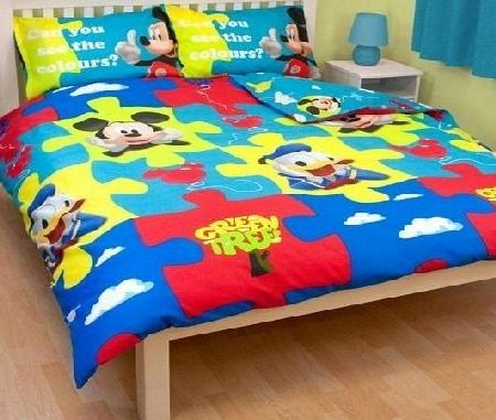 Childrens/Kids Mickey Mouse Clubhouse Reversible Quilt/Duvet Cover Bedding Set (Single Bed) (Yellow/Blue/Red)