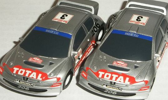 Micro Scalextric - Pair of Peugeot 206 WRC Rally Cars - 1/64th Scale Slot Cars