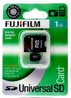 Secure Digital (Micro SD) Memory Card - 1GB - Fujifilm - 3 in 1 Adapter Pack - Ref. Universal SD