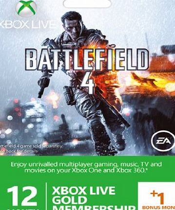 Microsoft Xbox Live 12 Month Gold Membership Plus 1 Bonus Month Battlefield 4 Design (Xbox 360)