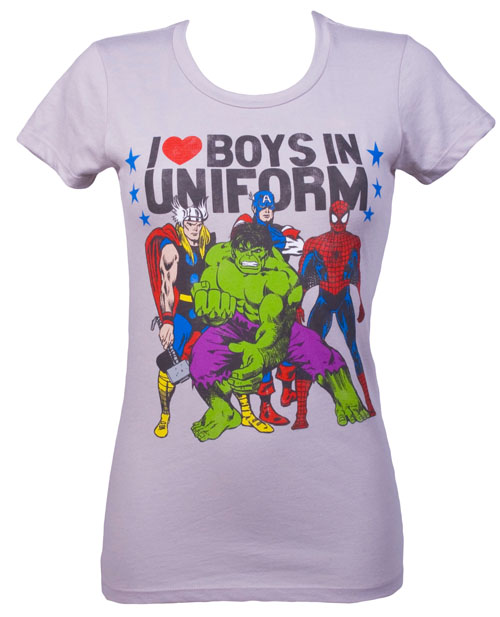 I Love Boys In Uniform Ladies Marvel T-Shirt from Mighty Fine