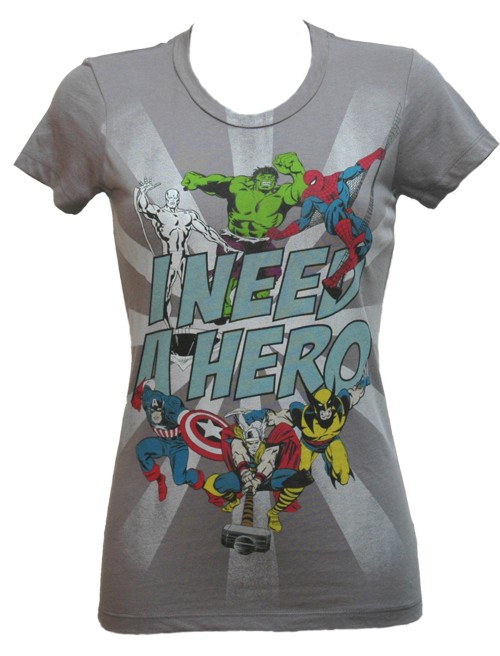 Mighty Fine I Need A Hero Ladies Marvel Characters T-Shirt from Mighty Fine