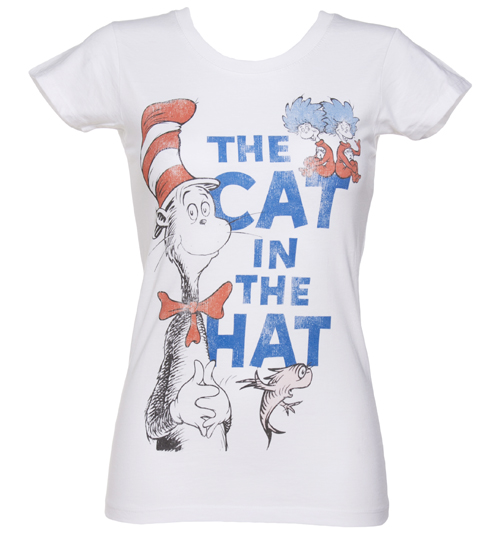 Ladies White Dr Seuss Cat In The Hat T-Shirt