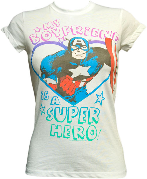 My Boyfriend Is A Superhero Ladies T-Shirt from Mighty Fine