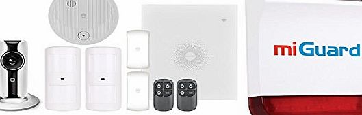 miGuard AW1IPMK Wireless WiFi Alarm System Mega Kit with IP HD WiFi Camera, Smoke Sensor and Replica Siren