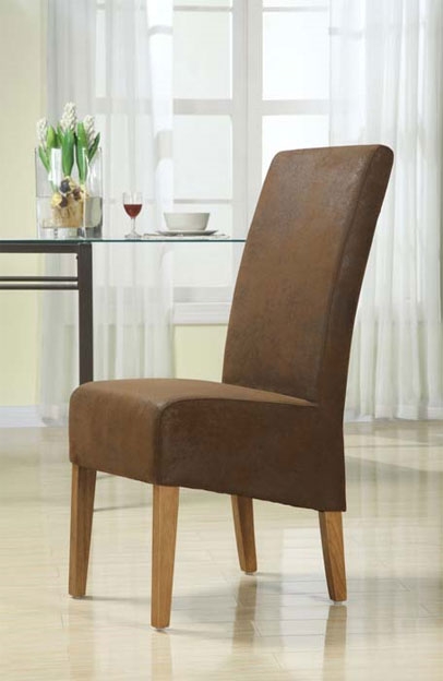 Milan Oak Dining Chair in rubbed through Leather