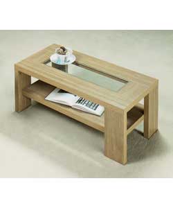 milan Oak Finish Coffee Table with Glass