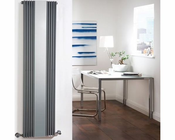 Milano Reflect - Anthracite Designer Radiator With Mirror 1600mm x 420mm - Vertical Column Single Panel Rad - Luxury Central Heating Radiators - Fixing Brackets included - 15 YEAR GUARANTEE!
