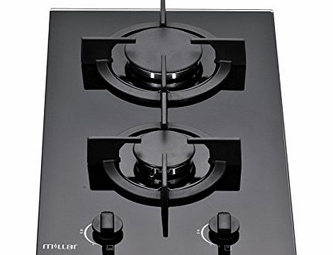 Millar  GH3020PB 30cm Built-in 2 Burner Domino Gas on Glass Hob / Cooker / Cooktop with FFD