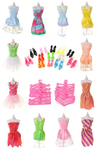 Millys Shop 50 Pieces Of Barbie Doll Accessories Set, Dresses, Shoes & Hangers By Millys Shop