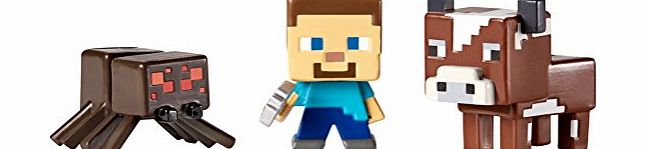 Minecraft Cow/Steve with Pickaxe and Spider Figure (Pack of 3)