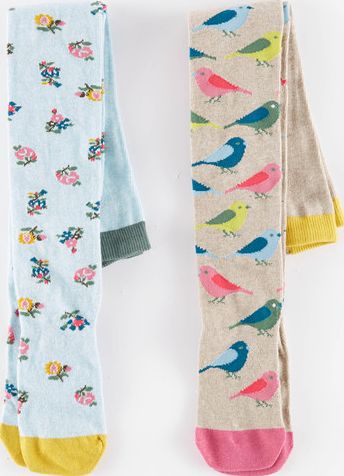Mini Boden, 1669[^]35004001 2 Pack Patterned Tights Birds/Floral Mini Boden,