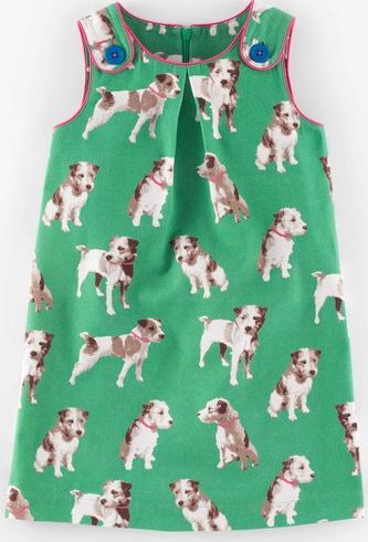 Mini Boden, 1669[^]34989749 Button Pinafore Dress Green Photographic Dogs