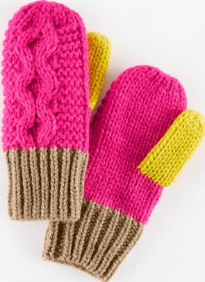 Mini Boden, 1669[^]34950543 Cable Mittens Camel/Sweetheart Pink Mini Boden,