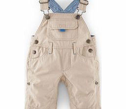 Mini Boden Classic Roll-up Dungarees, Stone,Navy Ticking