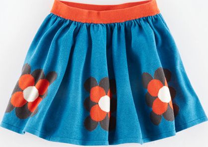 Mini Boden Colourful Knitted Skirt Peacock Blue Flower Mini
