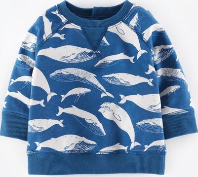 Mini Boden Cosy Printed Sweatshirt Marine Blue Whale Mini