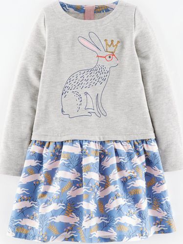 Mini Boden, 1669[^]34897215 Cosy Woodland Dress Grey Marl Bunny Mini Boden,