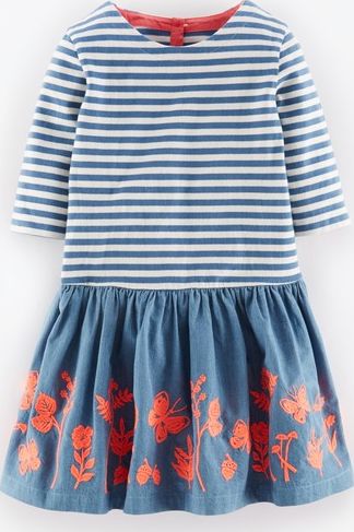 Mini Boden, 1669[^]34911693 Embroidered T-shirt Dress Coastal Blue Stripe