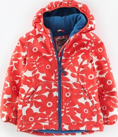 Mini Boden Fleece Lined Anorak Washed Red Flower Stamp Mini