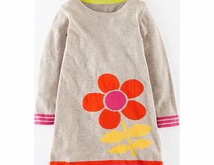 Mini Boden Flower Knitted Dress, Oatmeal Melange Flower