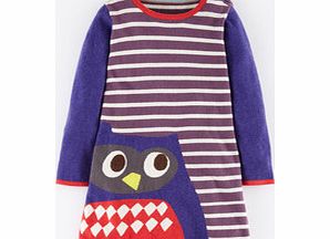 Mini Boden Fun Knitted Dress, Regal Purple Owl,Grey Melange