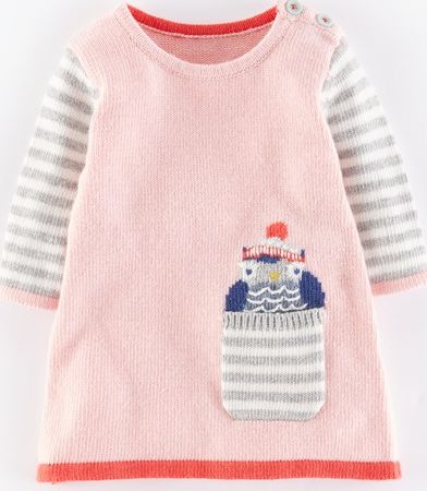 Mini Boden Fun Pocket Knitted Baby Dress Blush/Owl Mini