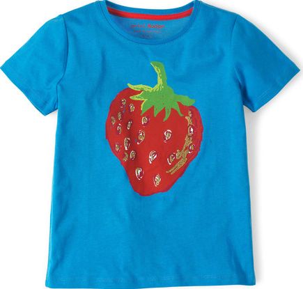 Mini Boden, 1669[^]34748517 Glittery Graphic T-shirt Polka Blue Strawberry