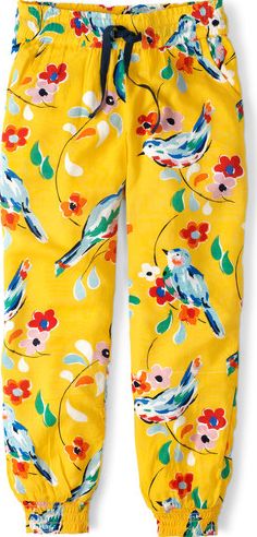 Mini Boden, 1669[^]34769182 Holiday Trousers Sunflower Painted Birds Mini