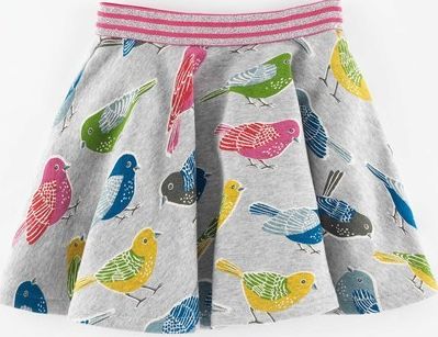 Mini Boden Jersey Twirly Skirt Grey Marl Birds Mini Boden,
