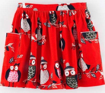 Mini Boden Pretty Printed Skirt Washed Red Owls Cord Mini