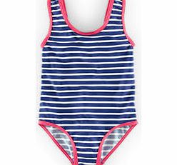 Mini Boden Printed Swimsuit, Forget Me Not Stripe,Hot Coral