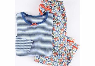 Mini Boden Pyjama Set, Soft Blue Lily,Coral Sprouty,Cyan