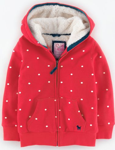 Mini Boden Shaggy Lined Zip Through Washed Red/Ecru Spot