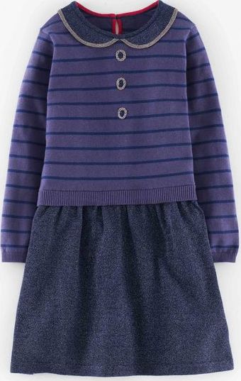 Mini Boden, 1669[^]35152347 Stripy Sparkle Knitted Dress Grey Mini Boden,