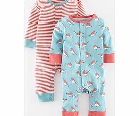 Mini Boden Twin Pack Rompers, Duck Egg Robins/Pink