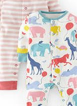 Mini Boden Twin Pack Rompers, Multi Animal Party/Blush
